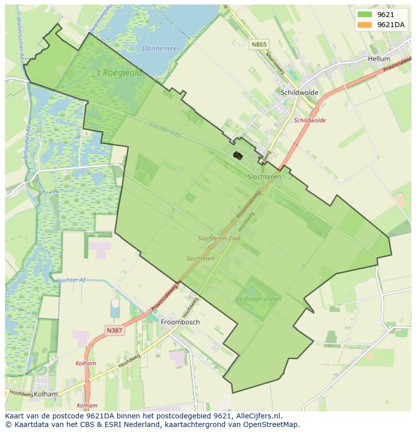 Afbeelding van het postcodegebied 9621 DA op de kaart.