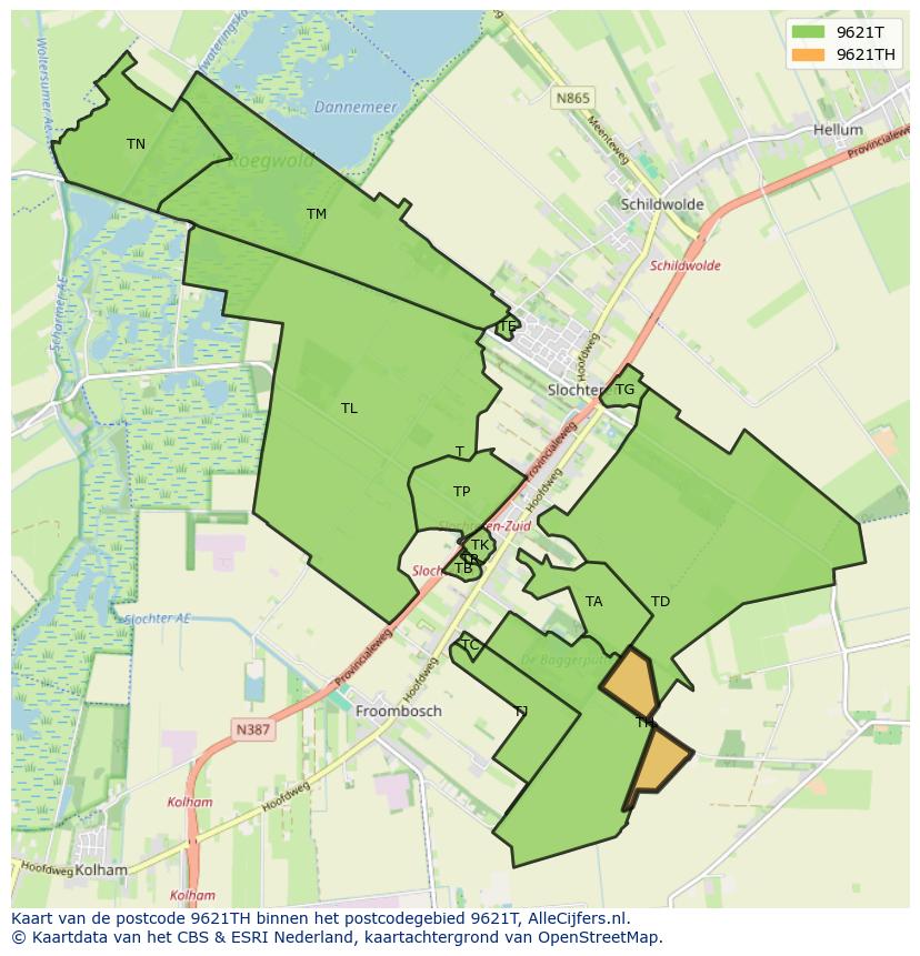 Afbeelding van het postcodegebied 9621 TH op de kaart.
