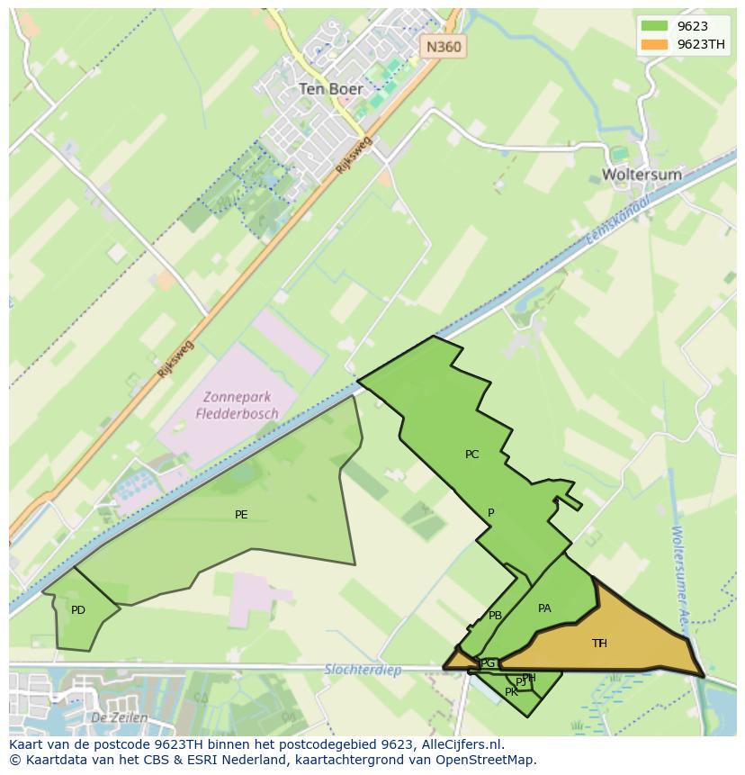 Afbeelding van het postcodegebied 9623 TH op de kaart.