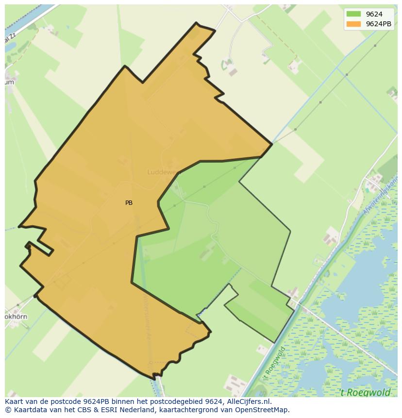 Afbeelding van het postcodegebied 9624 PB op de kaart.