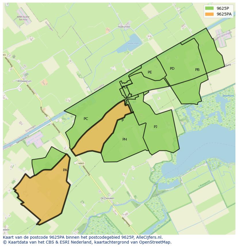 Afbeelding van het postcodegebied 9625 PA op de kaart.