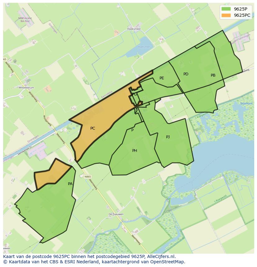 Afbeelding van het postcodegebied 9625 PC op de kaart.