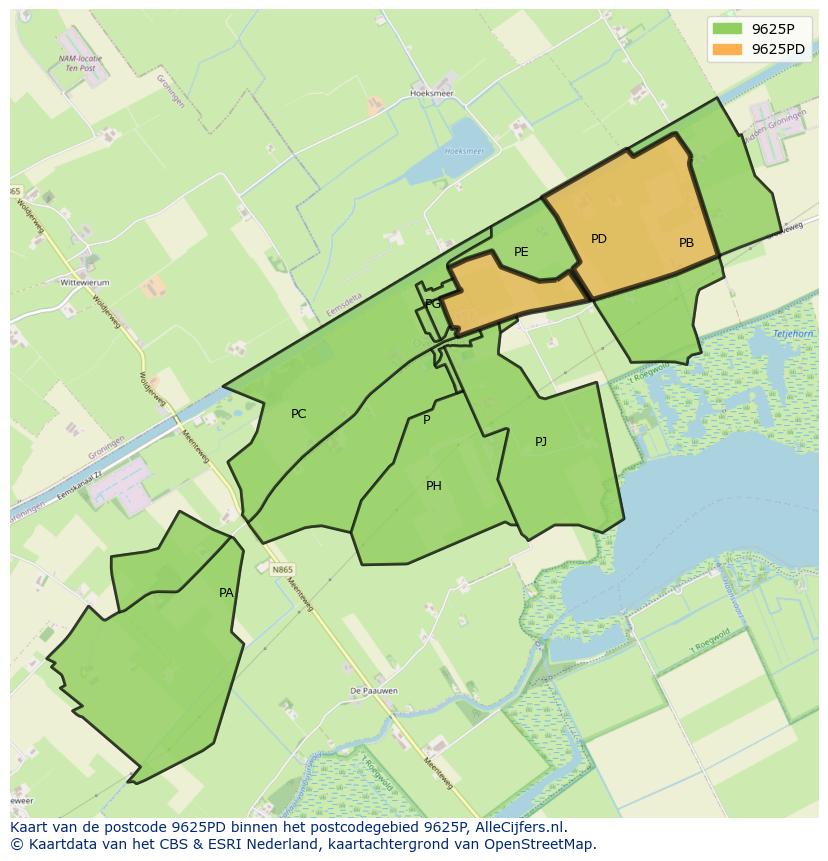 Afbeelding van het postcodegebied 9625 PD op de kaart.
