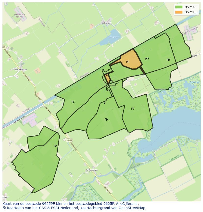 Afbeelding van het postcodegebied 9625 PE op de kaart.