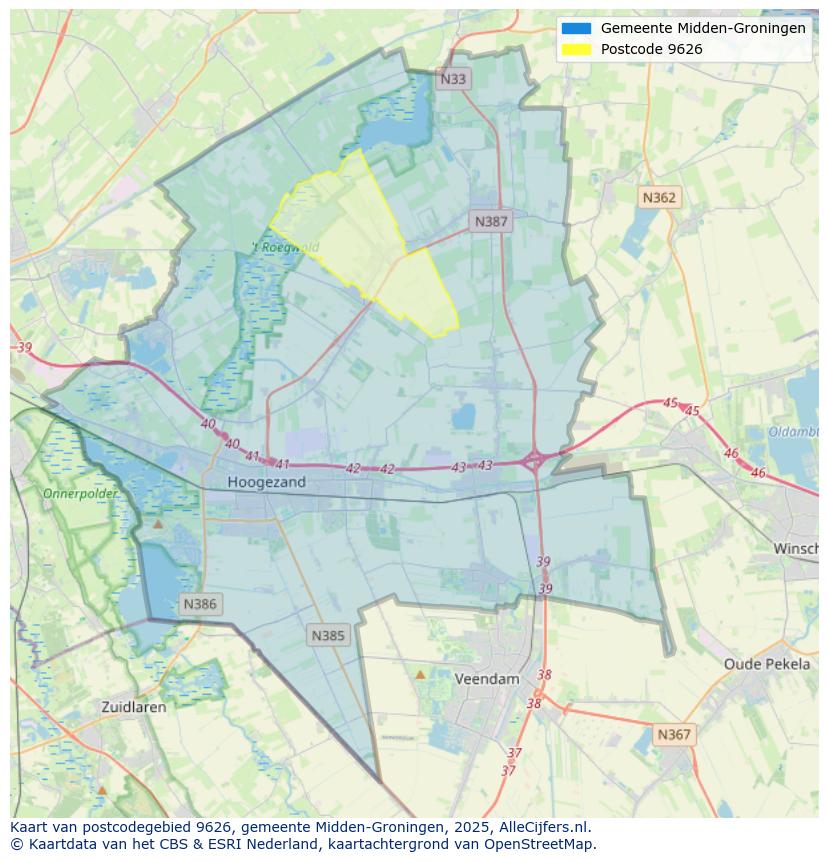 Afbeelding van het postcodegebied 9626 op de kaart.