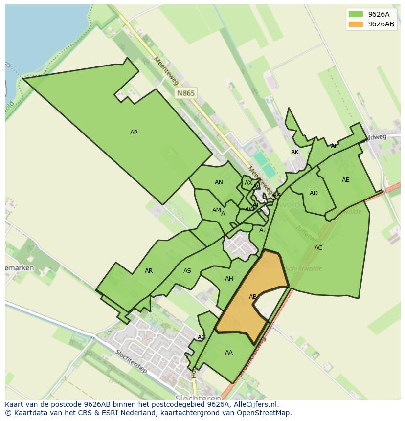 Afbeelding van het postcodegebied 9626 AB op de kaart.