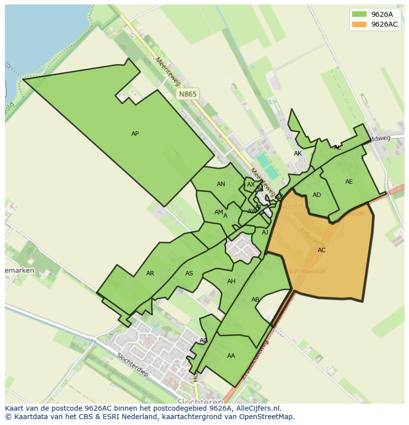 Afbeelding van het postcodegebied 9626 AC op de kaart.