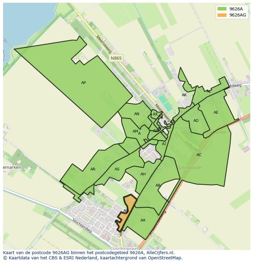 Afbeelding van het postcodegebied 9626 AG op de kaart.