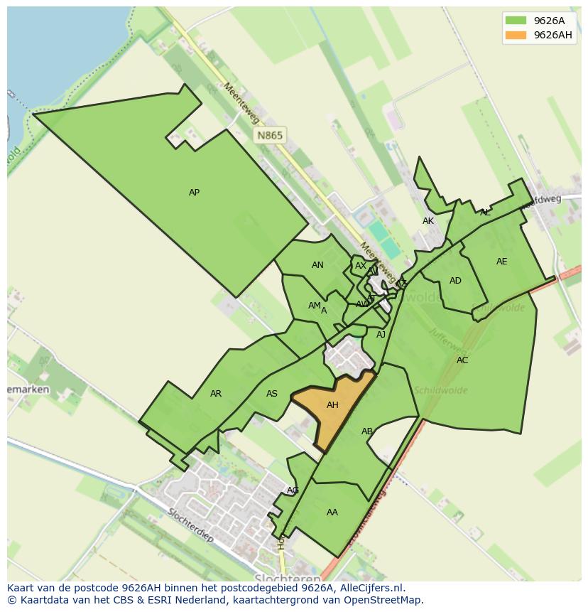 Afbeelding van het postcodegebied 9626 AH op de kaart.