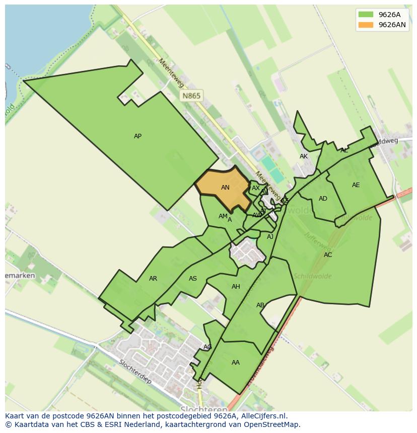 Afbeelding van het postcodegebied 9626 AN op de kaart.