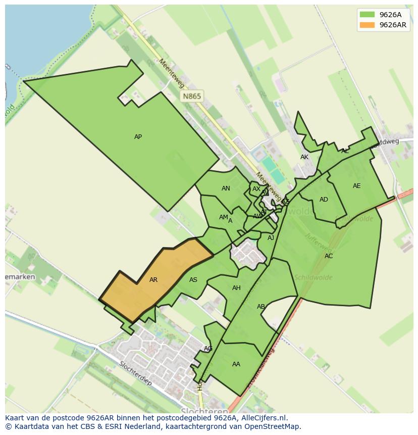 Afbeelding van het postcodegebied 9626 AR op de kaart.