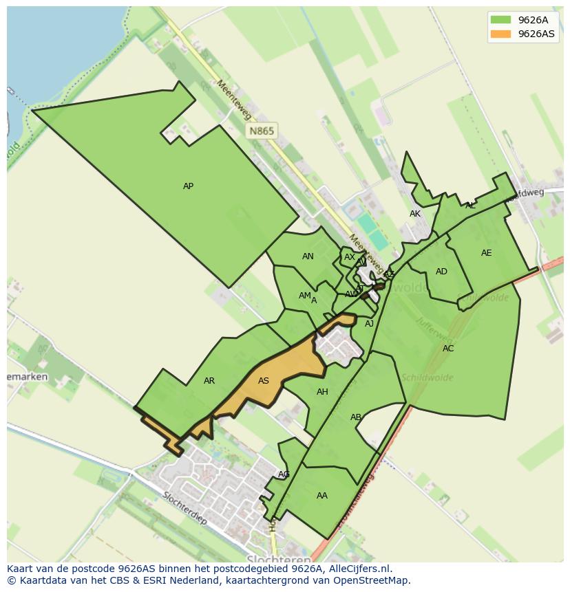 Afbeelding van het postcodegebied 9626 AS op de kaart.