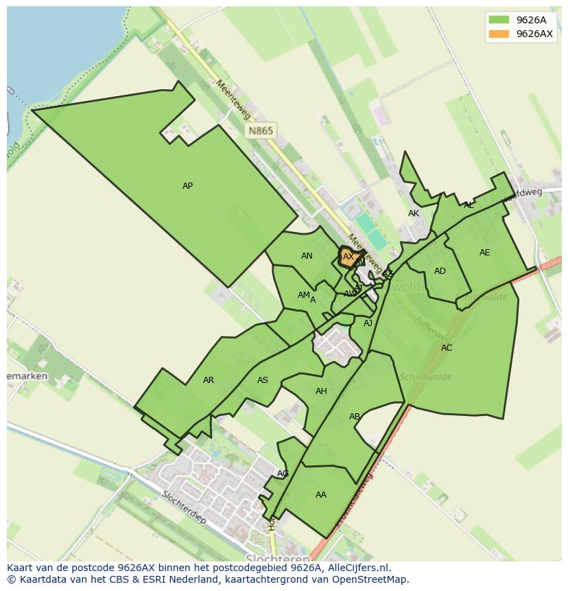 Afbeelding van het postcodegebied 9626 AX op de kaart.