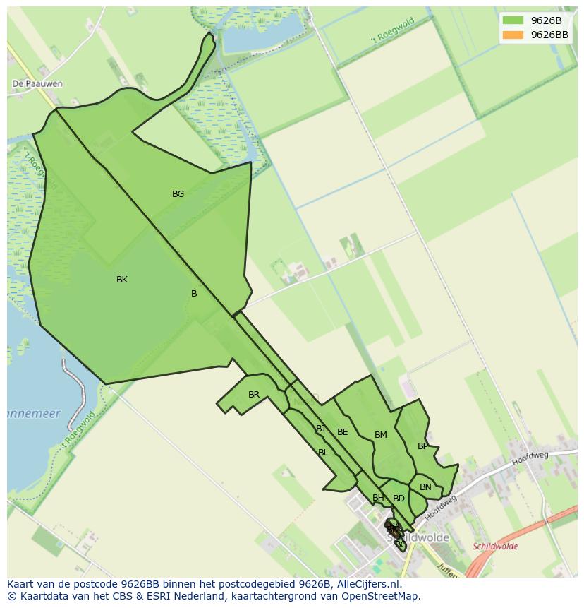 Afbeelding van het postcodegebied 9626 BB op de kaart.