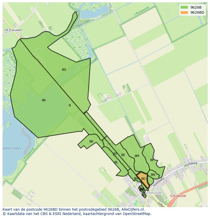 Afbeelding van het postcodegebied 9626 BD op de kaart.