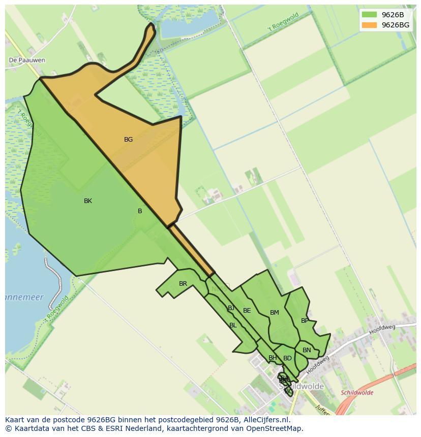 Afbeelding van het postcodegebied 9626 BG op de kaart.