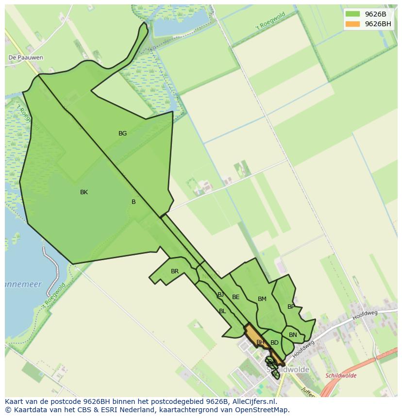Afbeelding van het postcodegebied 9626 BH op de kaart.