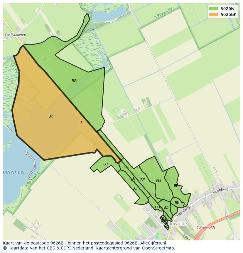 Afbeelding van het postcodegebied 9626 BK op de kaart.