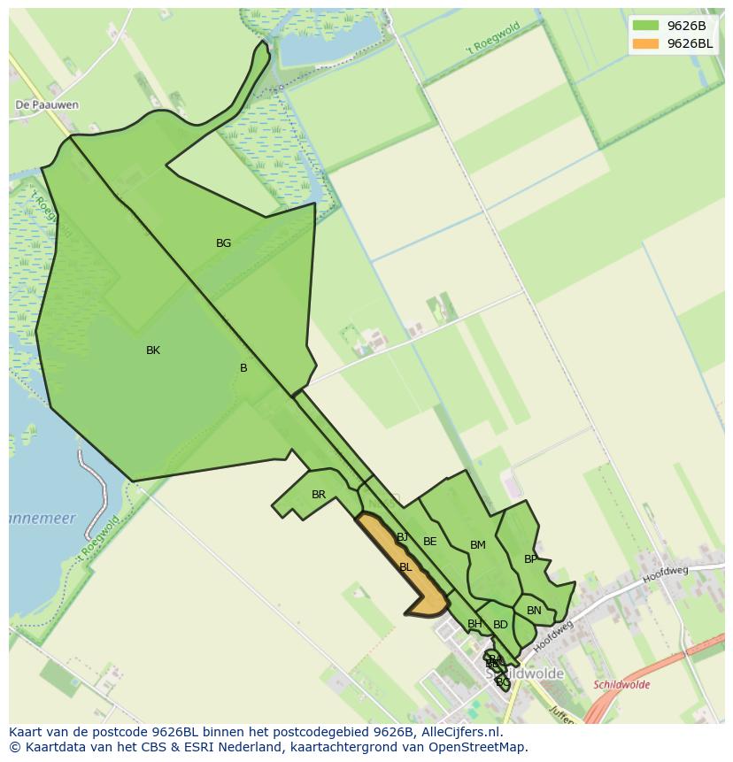 Afbeelding van het postcodegebied 9626 BL op de kaart.