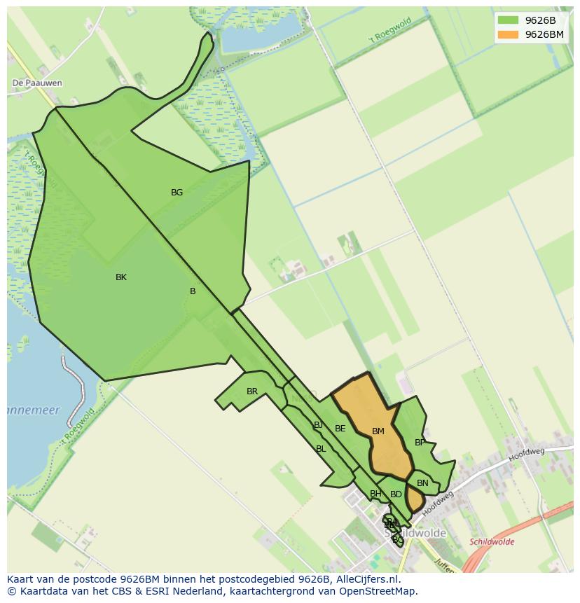 Afbeelding van het postcodegebied 9626 BM op de kaart.