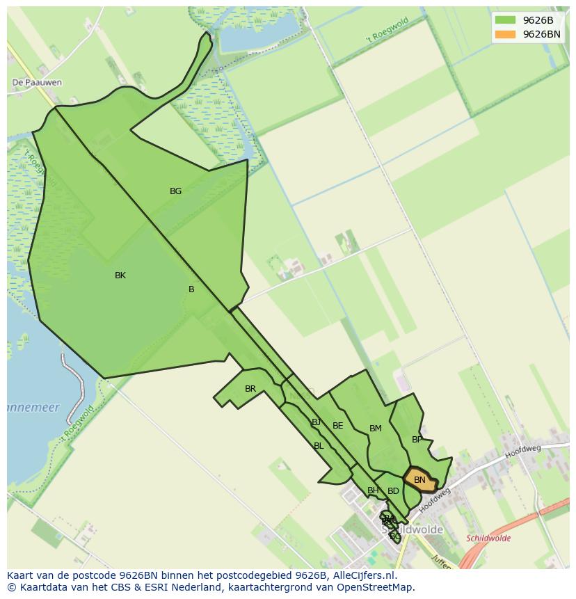 Afbeelding van het postcodegebied 9626 BN op de kaart.