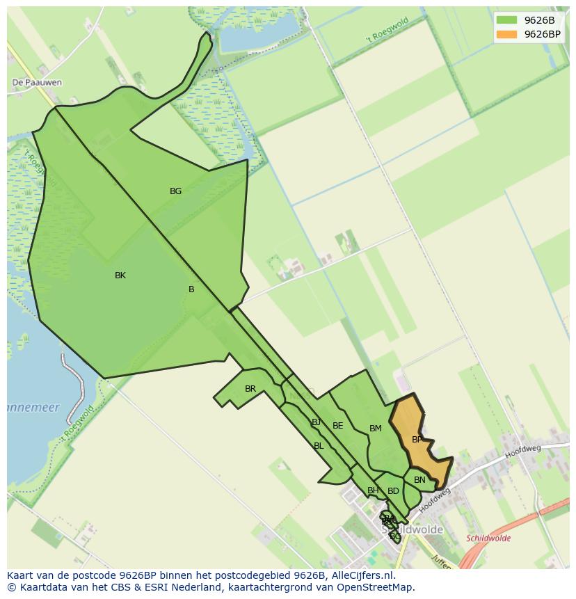 Afbeelding van het postcodegebied 9626 BP op de kaart.