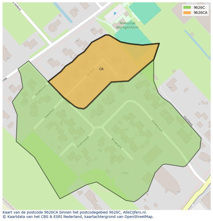 Afbeelding van het postcodegebied 9626 CA op de kaart.