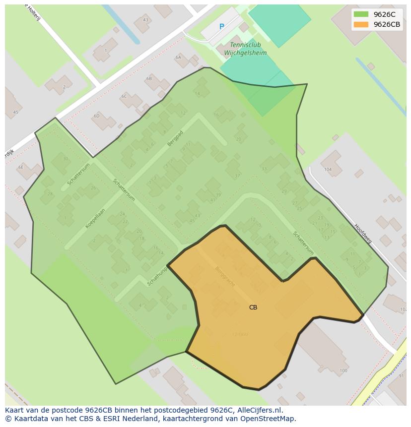 Afbeelding van het postcodegebied 9626 CB op de kaart.
