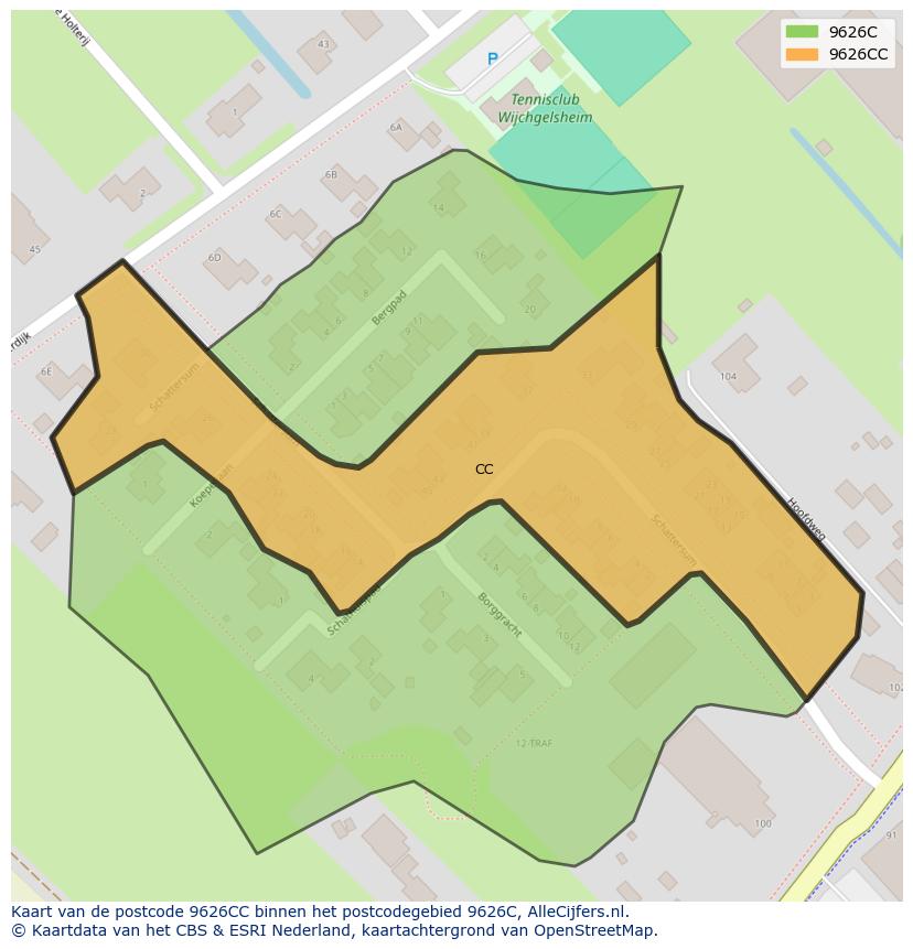 Afbeelding van het postcodegebied 9626 CC op de kaart.