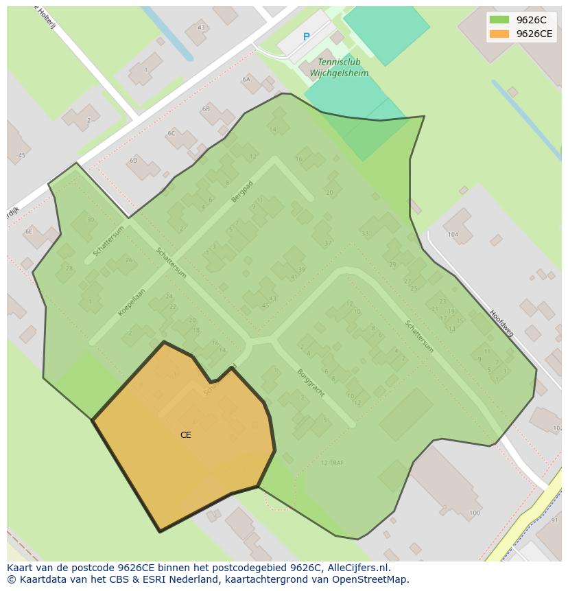 Afbeelding van het postcodegebied 9626 CE op de kaart.