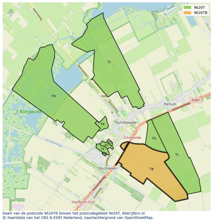 Afbeelding van het postcodegebied 9626 TB op de kaart.