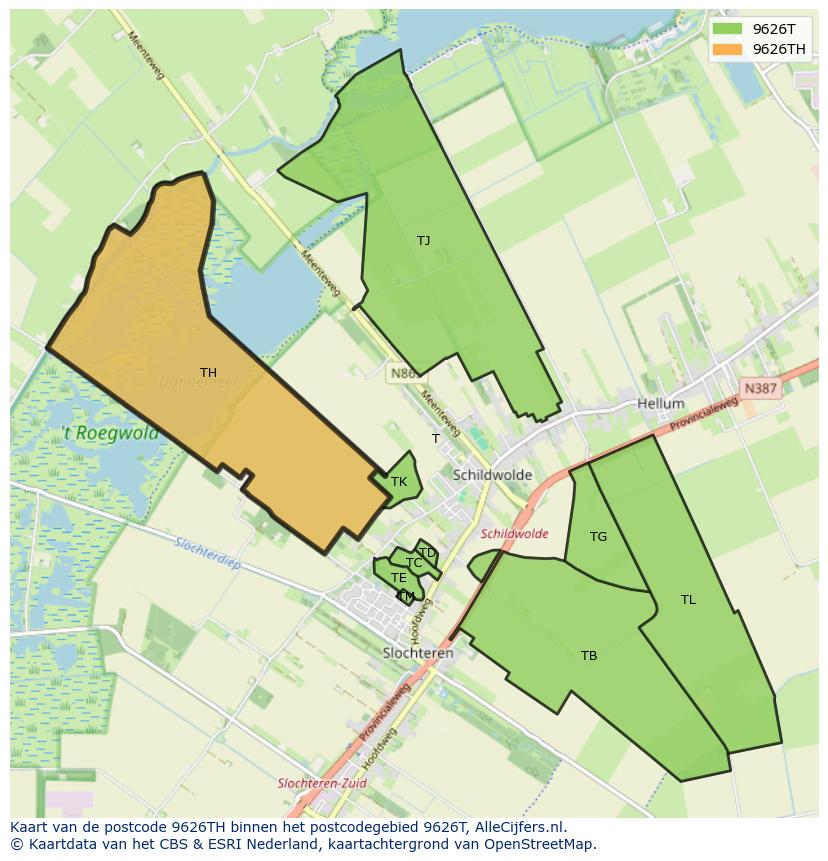 Afbeelding van het postcodegebied 9626 TH op de kaart.