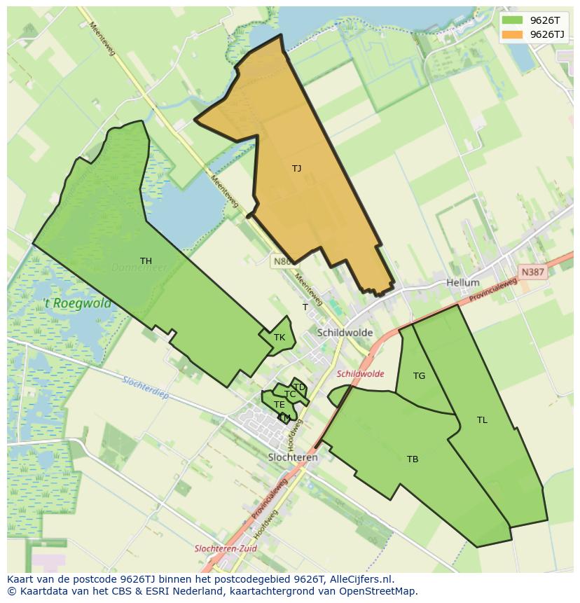 Afbeelding van het postcodegebied 9626 TJ op de kaart.