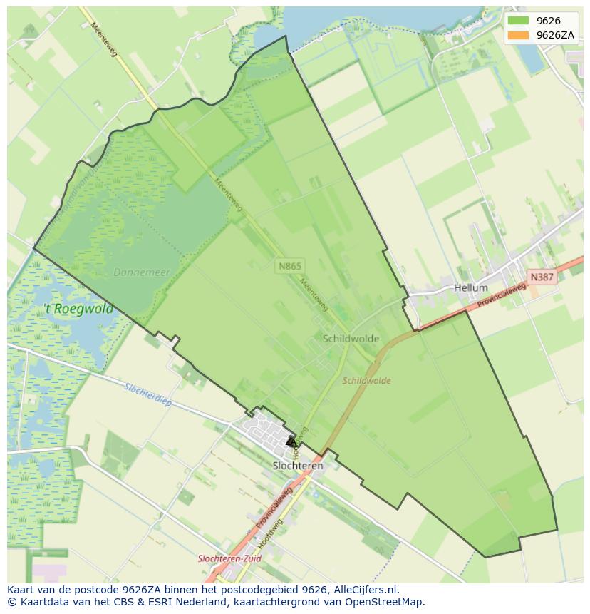 Afbeelding van het postcodegebied 9626 ZA op de kaart.