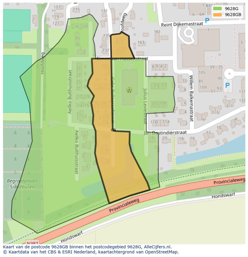 Afbeelding van het postcodegebied 9628 GB op de kaart.