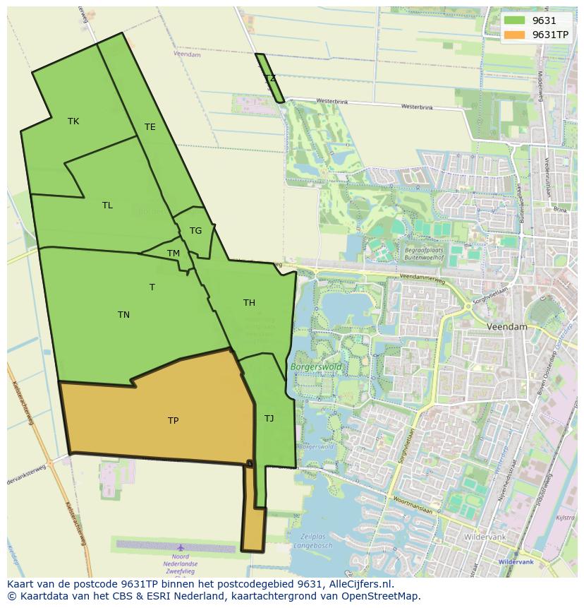 Afbeelding van het postcodegebied 9631 TP op de kaart.