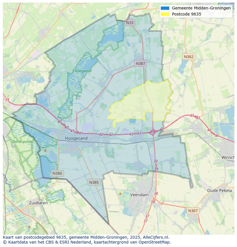Afbeelding van het postcodegebied 9635 op de kaart.