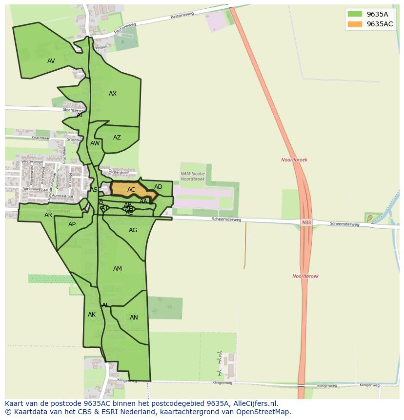 Afbeelding van het postcodegebied 9635 AC op de kaart.