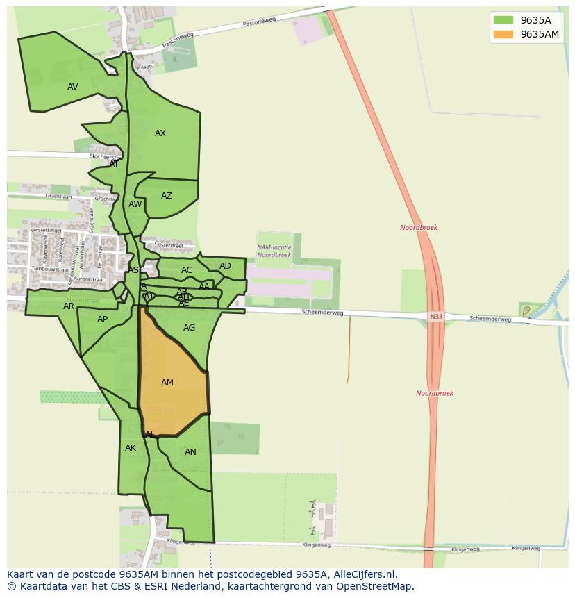 Afbeelding van het postcodegebied 9635 AM op de kaart.