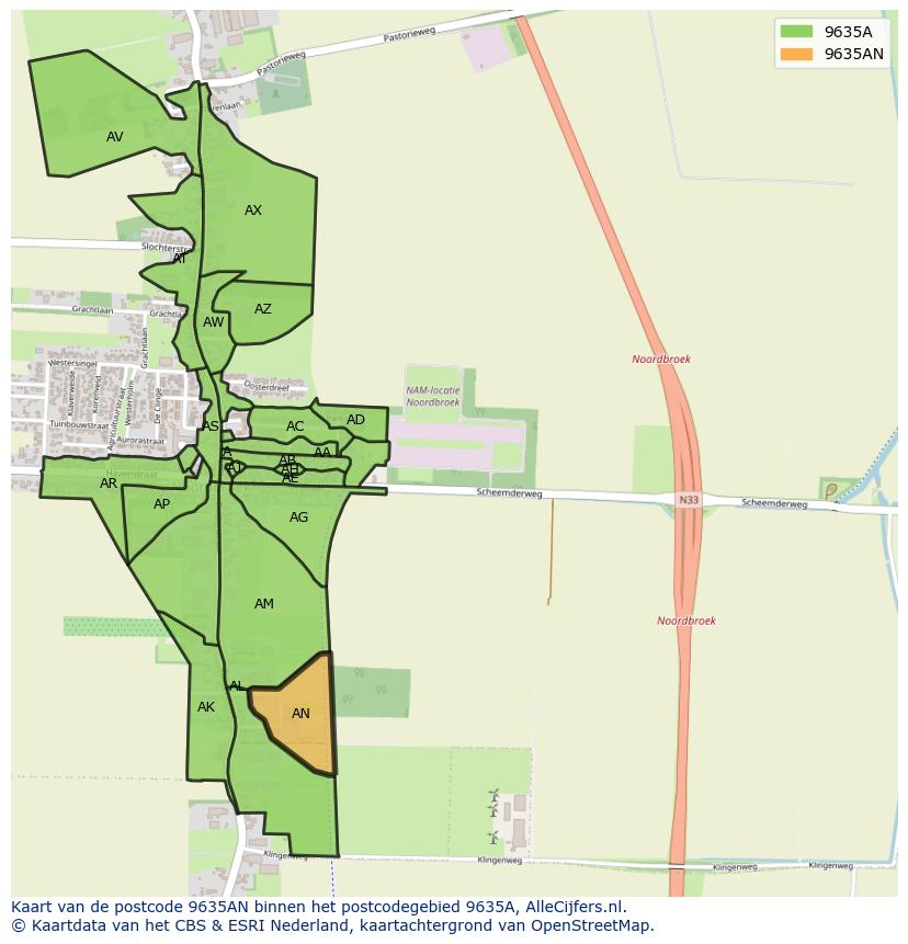 Afbeelding van het postcodegebied 9635 AN op de kaart.