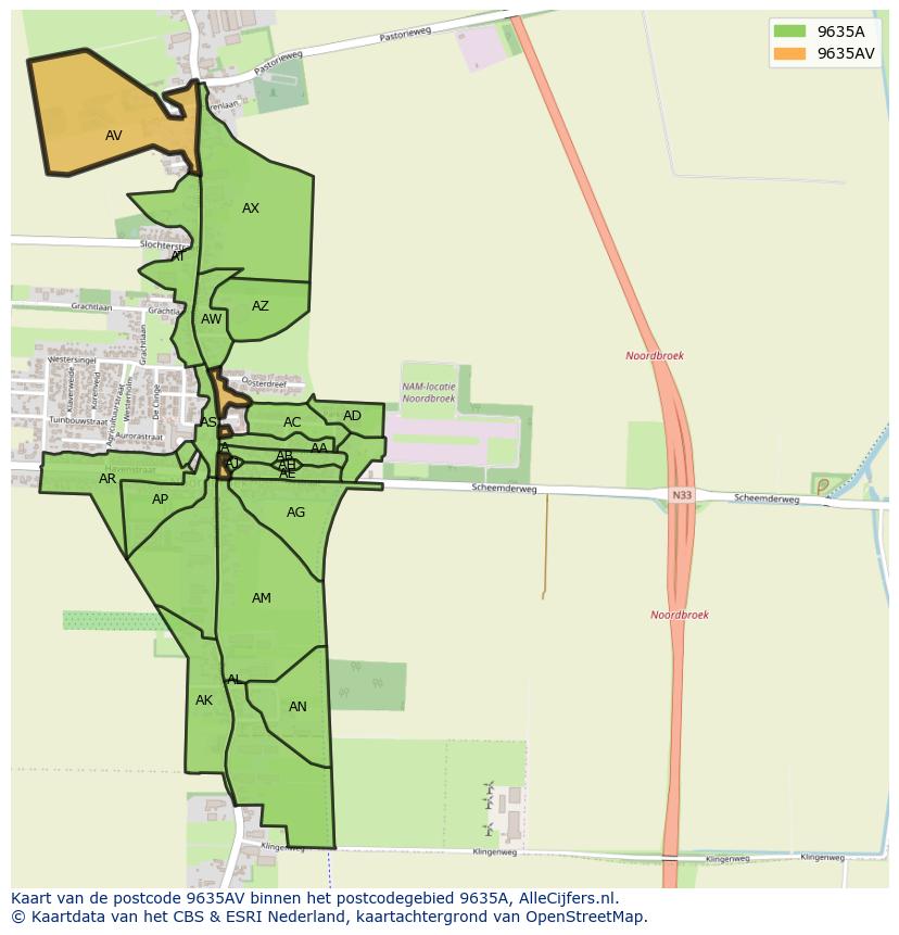 Afbeelding van het postcodegebied 9635 AV op de kaart.