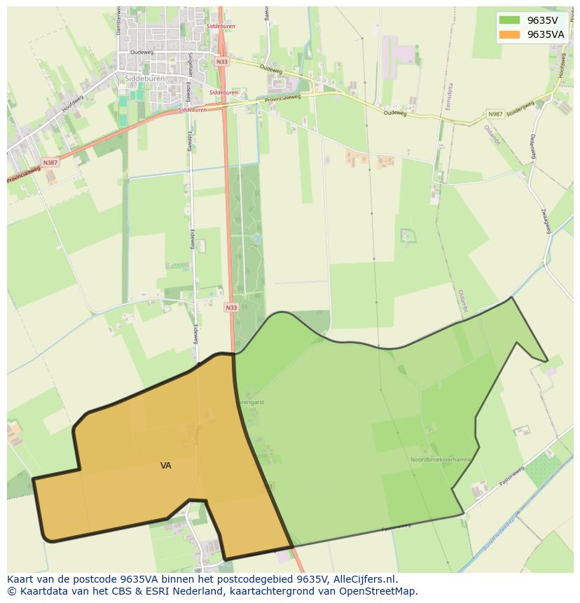 Afbeelding van het postcodegebied 9635 VA op de kaart.