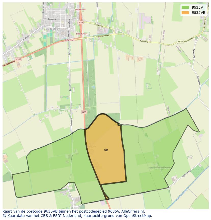 Afbeelding van het postcodegebied 9635 VB op de kaart.