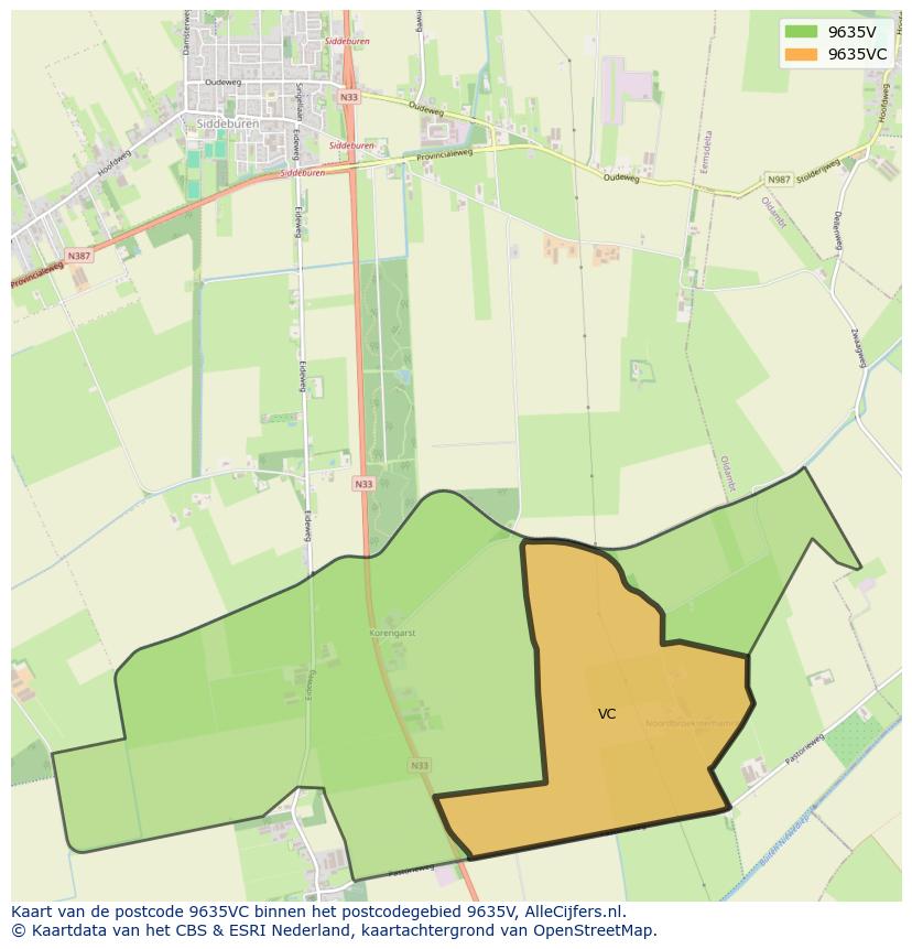 Afbeelding van het postcodegebied 9635 VC op de kaart.