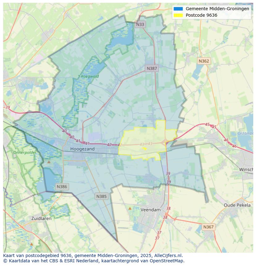 Afbeelding van het postcodegebied 9636 op de kaart.