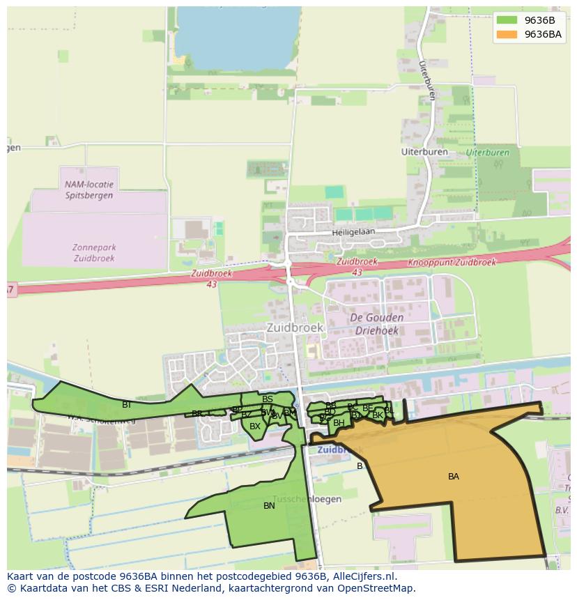 Afbeelding van het postcodegebied 9636 BA op de kaart.