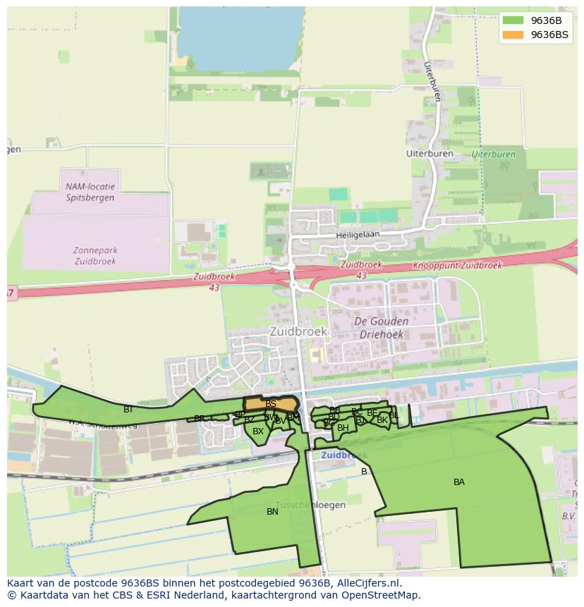 Afbeelding van het postcodegebied 9636 BS op de kaart.