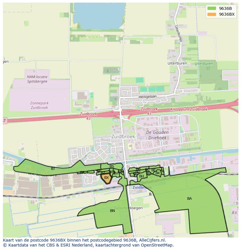 Afbeelding van het postcodegebied 9636 BX op de kaart.