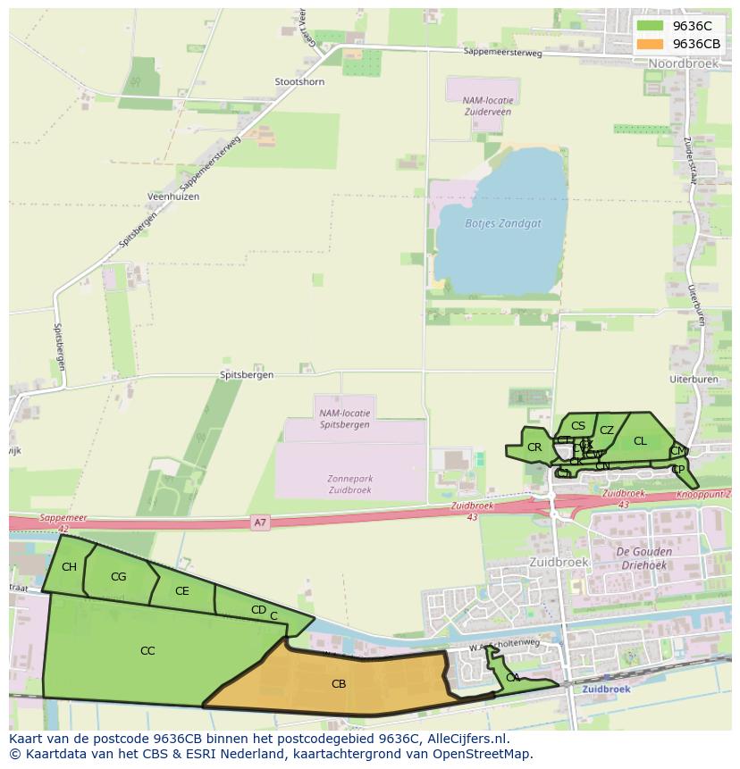Afbeelding van het postcodegebied 9636 CB op de kaart.