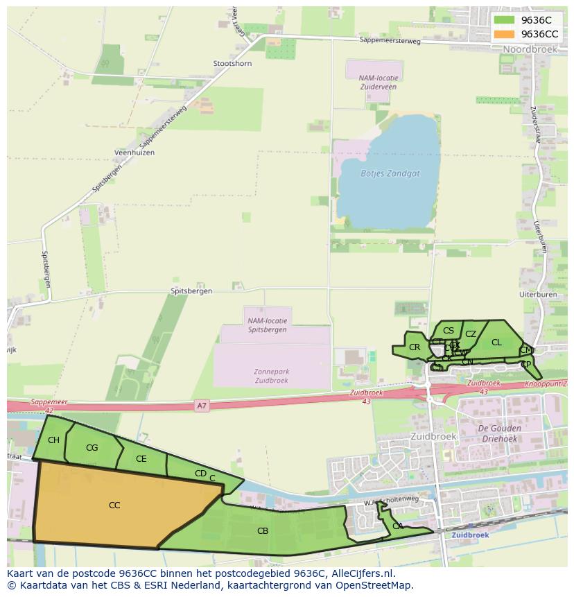 Afbeelding van het postcodegebied 9636 CC op de kaart.